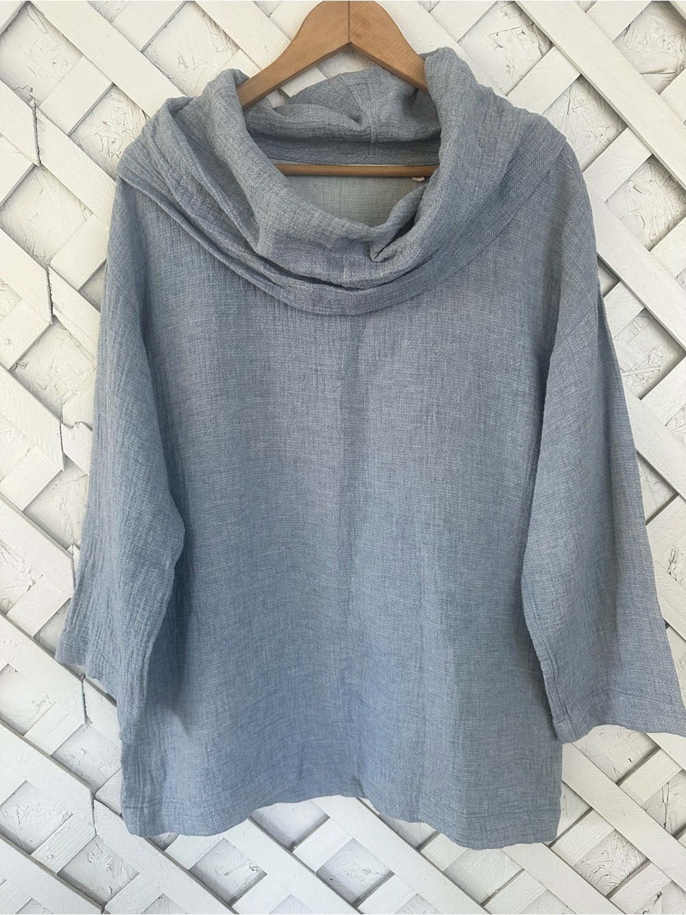 Soft Surroundings Pale Blue Cowl Neck Sweater Linen Blend Medium